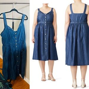 Draper James X Eloquii Blue Chambray Shift Dress – Size 18. EUC